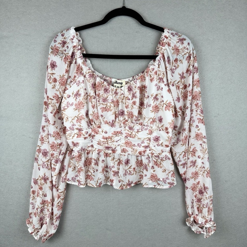 Y2K Womens Floral Fairy Coquette Babydoll Cropped Long Sleeve Blouse Size M